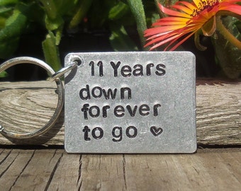 11 YEARS DOWN Forever To Go Personalised 11th Wedding Anniversary Gifts For Men Women Husband Wife Keychain Love Steel Personalised Keyring
