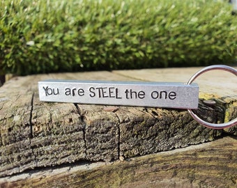 You Are Steel The One Personalised Silver Bar Keyring Customised Husband 11th Anniversary Hand Stamped Keychain Gifts Love Wife Keychain