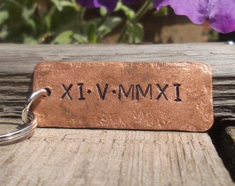 Roman Numerals Memorial Remembrance Copper Keychain Anniversary Gifts For Him Her Men Husband Wife New Baby PERSONALISED Keyring Special