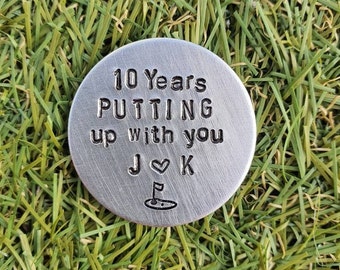 10 Years PUTTING Up With You Golf Ball Marker Valentines Gifts Husband Golfing Accessories Sports Men Him Boyfriend 10th Wedding Anniversary