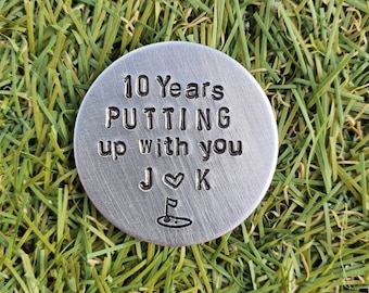 10 Years PUTTING Up With You Golf Ball Marker Christmas Gifts Husband Golfing Accessories Sports Men Him Boyfriend 10th Wedding Anniversary