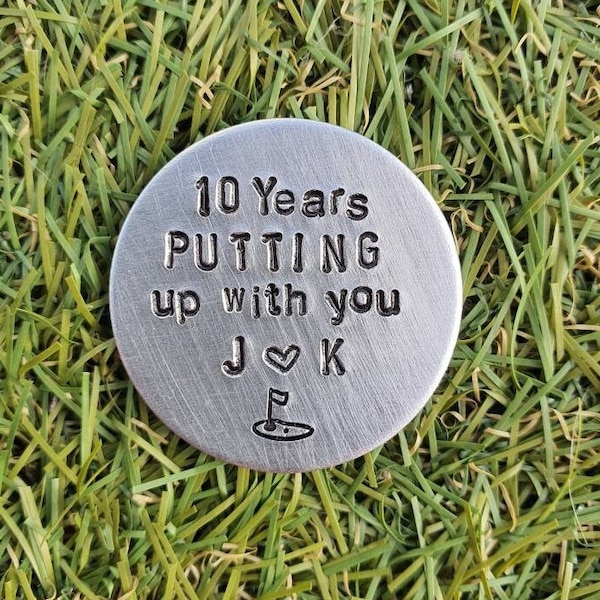 10 Years PUTTING Up With You Golf Ball Marker Valentines Gifts Husband Golfing Accessories Sports Men Him Boyfriend 10th Wedding Anniversary