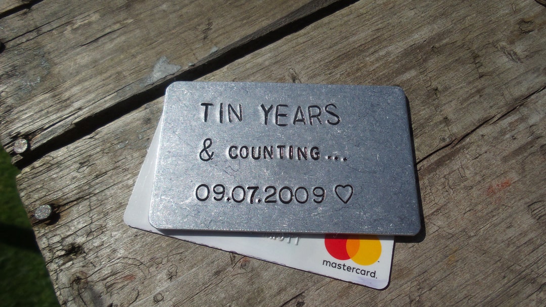 Tin Years & Counting Wallet Insert Tin Aluminium Anniversary Gift for Men Him Her Wife Husband