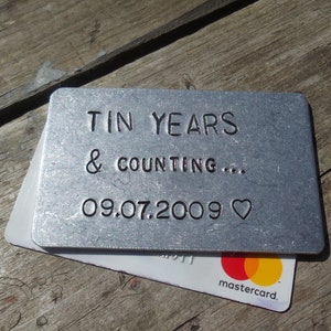 Tin Years & Counting Wallet Insert Tin Aluminium Anniversary Gift for Men Him Her Wife Husband 10th Wedding Personalised Keepsake Love Wife
