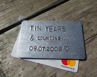 Tin Years & Counting Wallet Insert Tin Aluminium Anniversary Gift for Men Him Her Wife Husband 10th Wedding Personalised Keepsake Love Wife