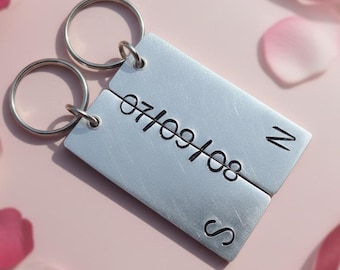 Personalised Anniversary Keyring Set Initial & Date Keychain Birthday Engagement Pair Couples Soulmate Vow Renewal Partner Gifts