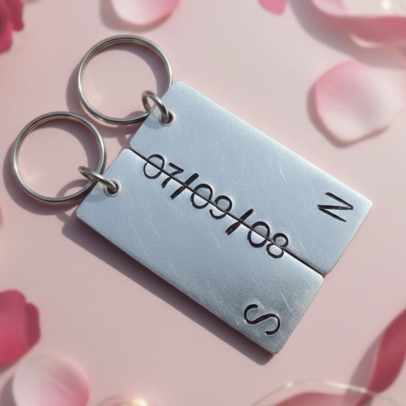 Personalised Anniversary Keyring Set Initial & Date Keychain Valentines Day Birthday Engagement Pair Couples Soulmate Partner Gifts