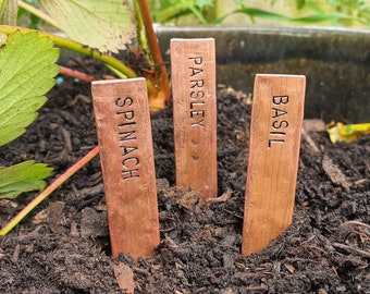 Set Of 3 Personalised Copper Plant Markers Stakes Pick Your Own Plants Herb Name Hand Stamped Gardening Gardener Gifts Pot Plants Veg Garden