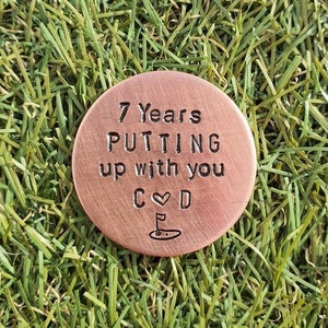 7 Years PUTTING Up With You Copper Golf Ball Marker Funny Gift Husband Personalised Golfing Accessories Men Him Boyfriend 7th Anniversary