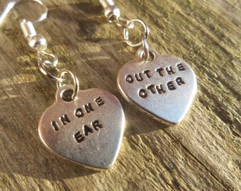 In One Ear Out The Other Earrings Silver Jewelry Dangle Drop Jewellery Accessories Gifts For Her BFF Girlfriend Love Heart valentines gifts