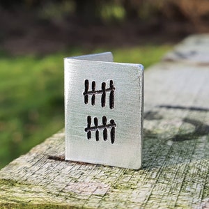 Tally Mark 10 Handmade Miniature Anniversary Card 10th Wedding Anniversary Tiny Metal Card Hand Stamped Crafted Personalised Husband Wife