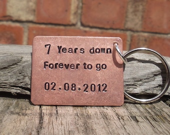 7 Years Down Forever To Go Solid Copper 7th Wedding Anniversary Gifts For Him Her Men Personalised Unique Husband Wife Seventh Keyring Love