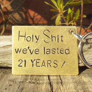 Funny 21st Anniversary Brass Keyring: Husband Wife Gift