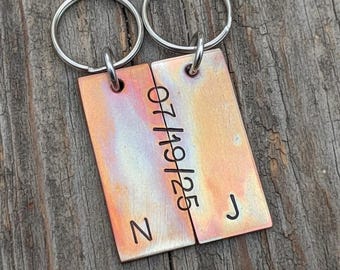 Personalised Bronze Anniversary Keychain Set Special Couples Gift Keyring Pair Boyfriend Girlfriend Husband Wife Him Her Birthday Keepsake