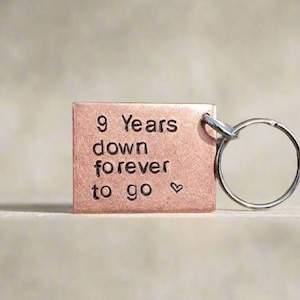 9 YEARS DOWN Forever To Go 9th Year Wedding Anniversary Gifts For Him Her Personalised Husband Wife Copper Keychain Love Handmade Keyring