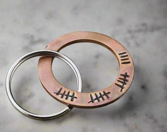 TALLY MARK Des 19 ans, bronze, 19e anniversaire de mariage, cadeaux d'anniversaire de mariage en bronze pour homme lui son cadeau personnalisé mari femme porte-clés amour porte-clés fait main