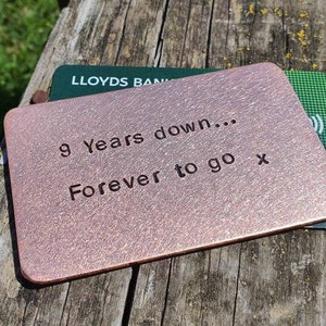 9 anni giù per sempre da andare RAME regalo di anniversario di matrimonio per uomo lui sua moglie marito 9° matrimonio personalizzato portafoglio d'amore inserto carta