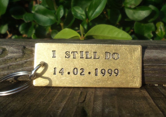 Personalised Brass Keychain 21st Anniversary Keyring 'I STILL DO' Date  Keychain Customised Gifts For Husband Wife