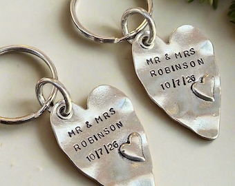 Personalised Mr And Mrs Surname Keychains Couples Gift Anniversary Set Handmade Metal Keyrings