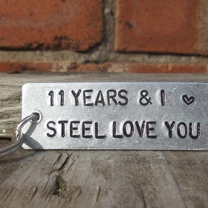 11 Years And I STEEL Love You Key Ring 11th Wedding Anniversary Gifts For Men Him Women Husband Wife Keychain Love Gift Keyring Traditional image 2