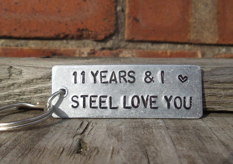 11 Years And I STEEL Love You Key Ring 11th Wedding Anniversary Gifts For Men Him Women Husband Wife Keychain Love Gift Keyring Traditional image 2