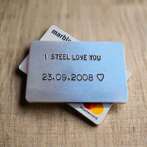 Insert de portefeuille I STEEL Love You 11e anniversaire de mariage pour homme lui sa femme mari 10e mariage carte souvenir personnalisée en métal 11 ans