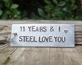 11 Years And I STEEL Love You Key Ring 11th Wedding Anniversary Gifts For Men Him Women Husband Wife Keychain Love Gift Keyring Traditional