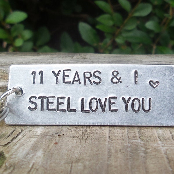 11 Years And I STEEL Love You Key Ring 11th Wedding Anniversary Gifts For Men Him Women Husband Wife Keychain Love Gift Keyring Traditional