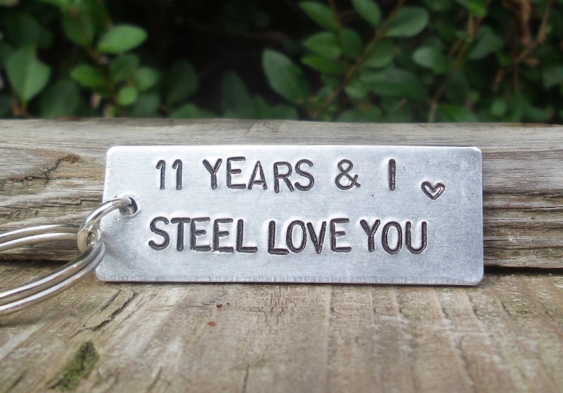 11 Years And I STEEL Love You Key Ring 11th Wedding Anniversary Gifts For Men Him Women Husband Wife Keychain Love Gift Keyring Traditional image 1