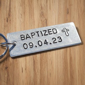 Personalised Baptism Keychain Christianity Gift for Adults Teens Christening Keyring BAPTIZED