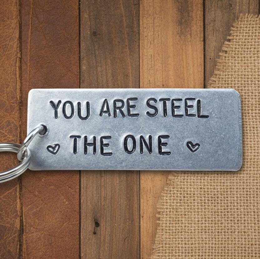 W RUBYLOU KEYRING シルバー/ブラック最終値引き You Are STEEL the One 11 Years Personalised Keyring 11th Wedding