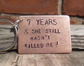 7th Anniversary Copper Keychain: Funny Gift for Husband