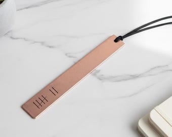 7th Anniversary Tally Mark Bookmark Personalised COPPER Gift Hand Stamped Traditional Handmade Copper Anniversary Gift Keepsake 7 Years
