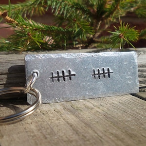 Tally Mark 10th Anniversary Keychain: Hand Stamped Aluminum Keyring