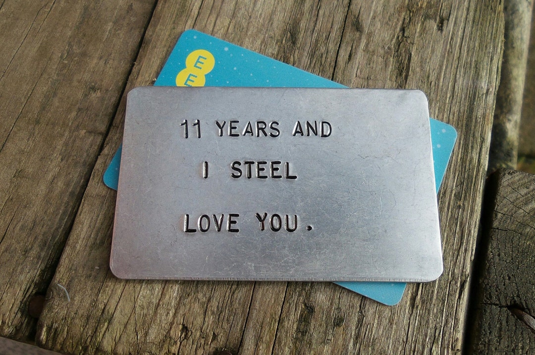 Stainless Steel 11 Year Anniversary Engraved Wallet Card Gift For Husband Or Wife - View #2