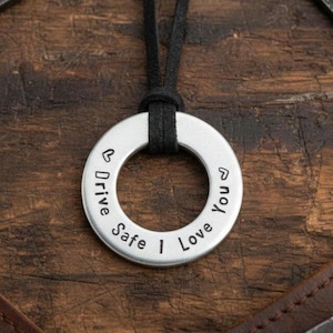Hand Stamped Drive Safe I Love You Hanging Rear View Mirror Charm Son Daughter New Driver Passed Driving Test Trucker Taxi