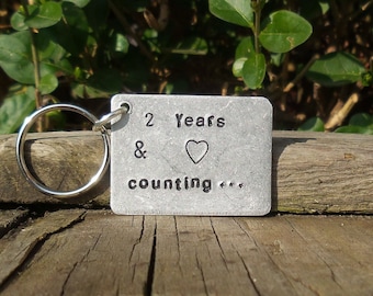 2 YEARS & COUNTING 2nd Wedding Anniversary Gifts For Him Her Men Women Second Anniversary Personalised Husband and Wife Traditional Keyring