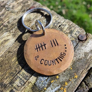 Tally Mark 8th Anniversary Keychain: Handmade Bronze Love Gift