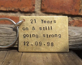 21 Years On And Still Going Strong 21st Wedding anniversary Keyring  Husband Wife Gifts For Men Him Husband BRASS Keychain Traditional Gifts