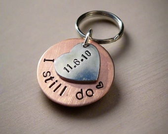 I Still Do Hand Stamped Keyring Husband Wife Gifts For Men Her 7th Wedding Anniversary 22nd Heart Personalised COPPER 7 Years Keychain Love