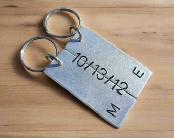 Personalized Anniversary Keychains: Matching Initial Steel Keyring Set