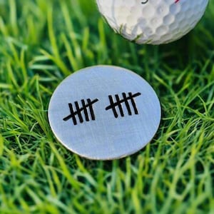 10 TALLY MARK Golf Ball Marker 10th Wedding  Anniversary Aluminium Personalised 10 Years Gift
