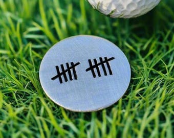 10 TALLY MARK Golf Ball Marker 10th Wedding  Anniversary Aluminium Personalised 10 Years Gift