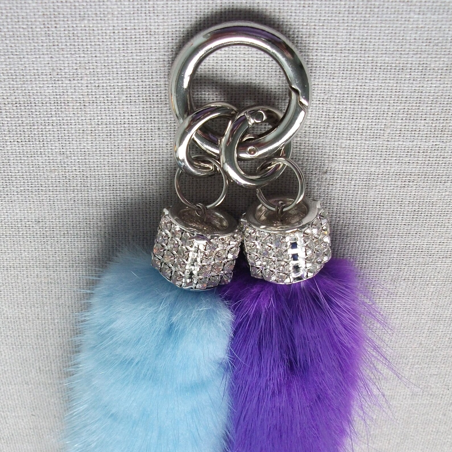 Handmade keychain with two fur tails. Soft and fluffy unique Etsy