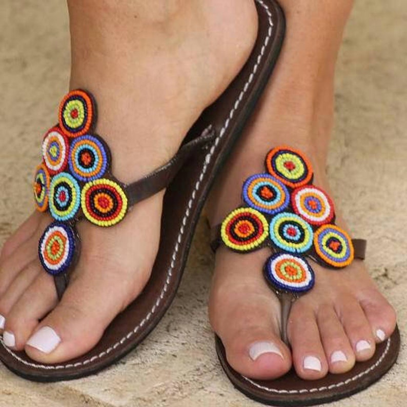 Women African Sandals/ Kenyan Sandals/ Masaai/ Beaded Sandals/ Etsy