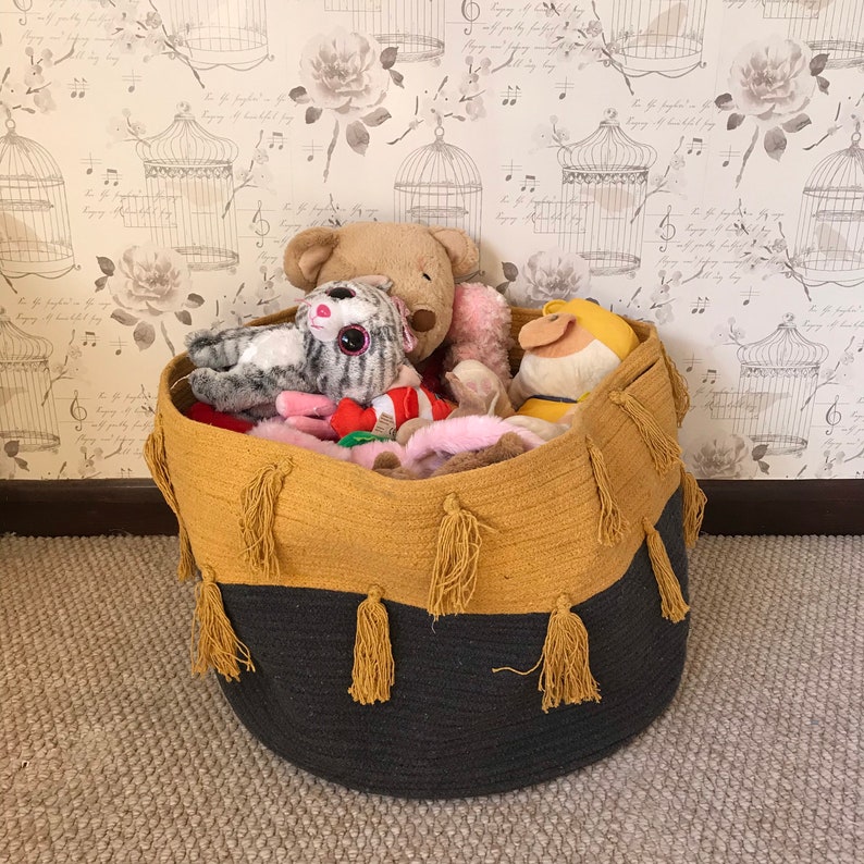 Yellow & Grey Extra Large Toy Storage Basket Pure Cotton Etsy