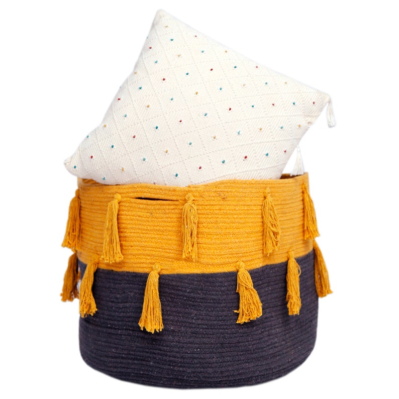 Yellow & Grey Extra Large Toy Storage Basket Pure Cotton Etsy