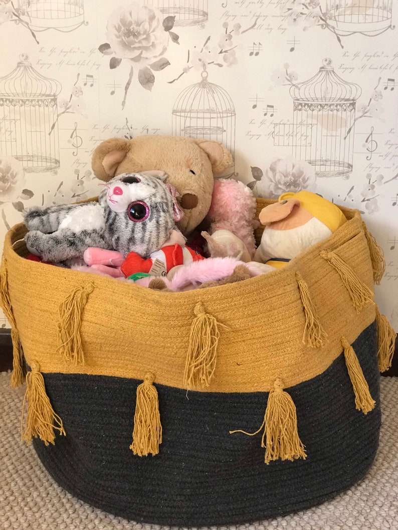 Yellow & Grey Extra Large Toy Storage Basket Pure Cotton Etsy