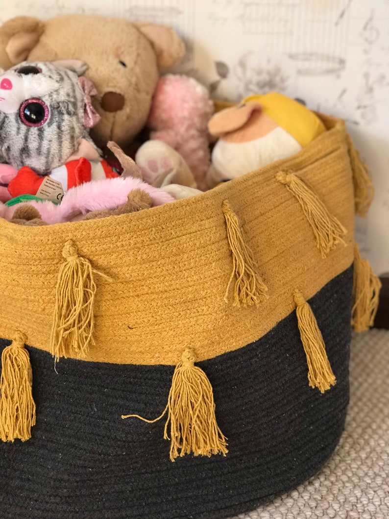 Yellow & Grey Extra Large Toy Storage Basket Pure Cotton Etsy