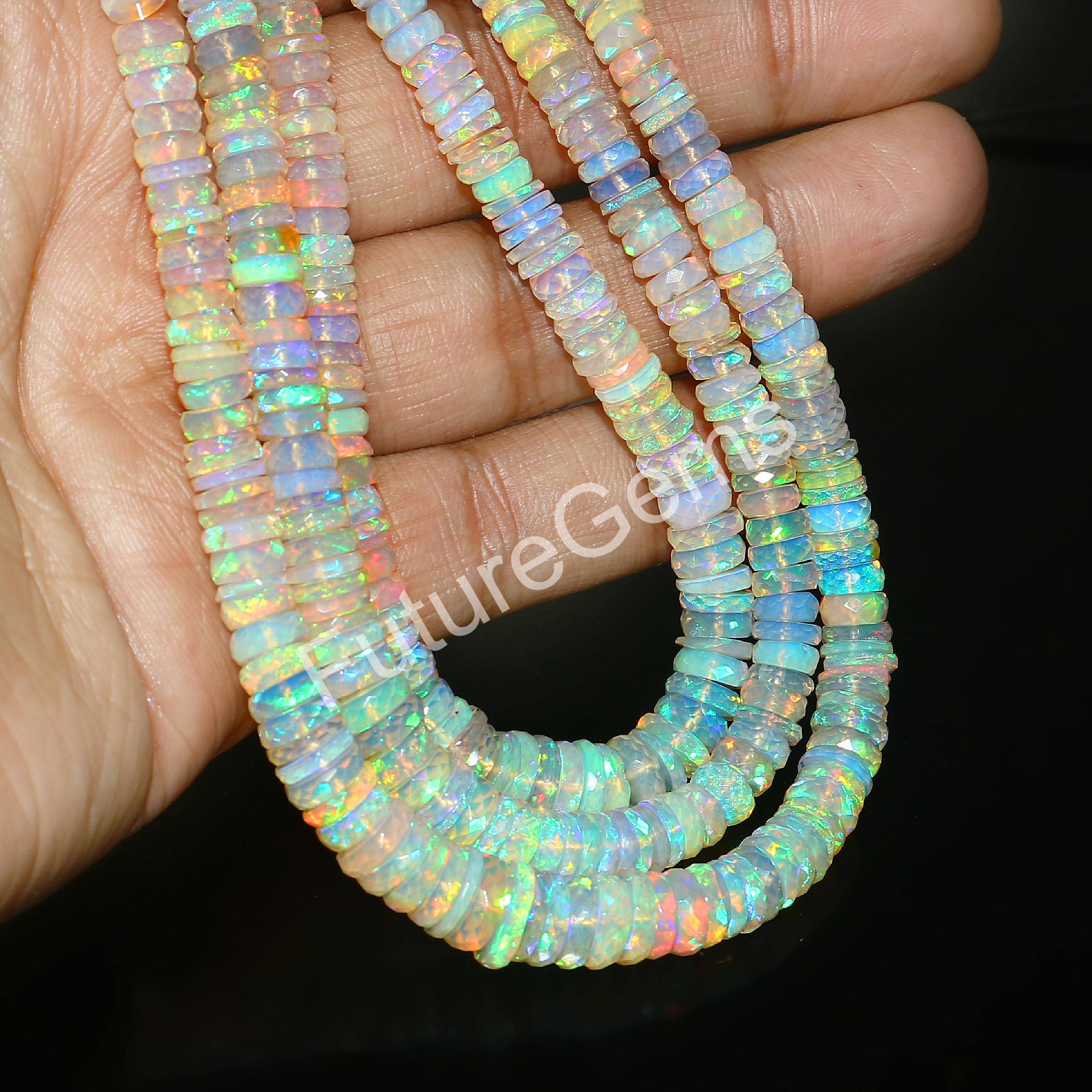 Faceted Ethiopian Opal Beads: Multi-Color Fire Opal Necklace